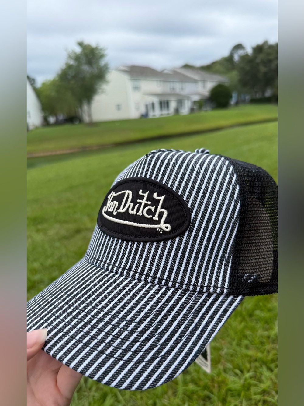 Von Dutch Black & White Pinstriped Trucker Cap